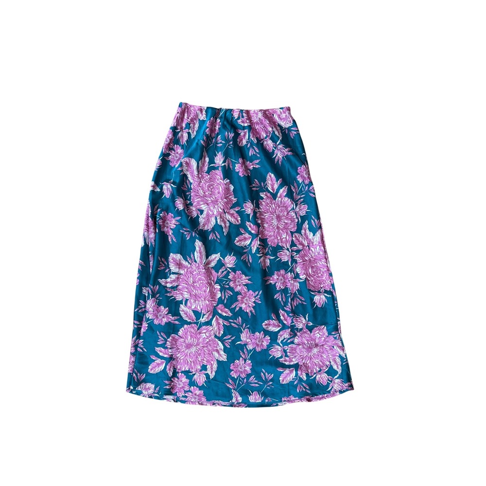 Abel The Label Floral Midi Skirt Women Teal Pink Satin Feel Boho SIZE M